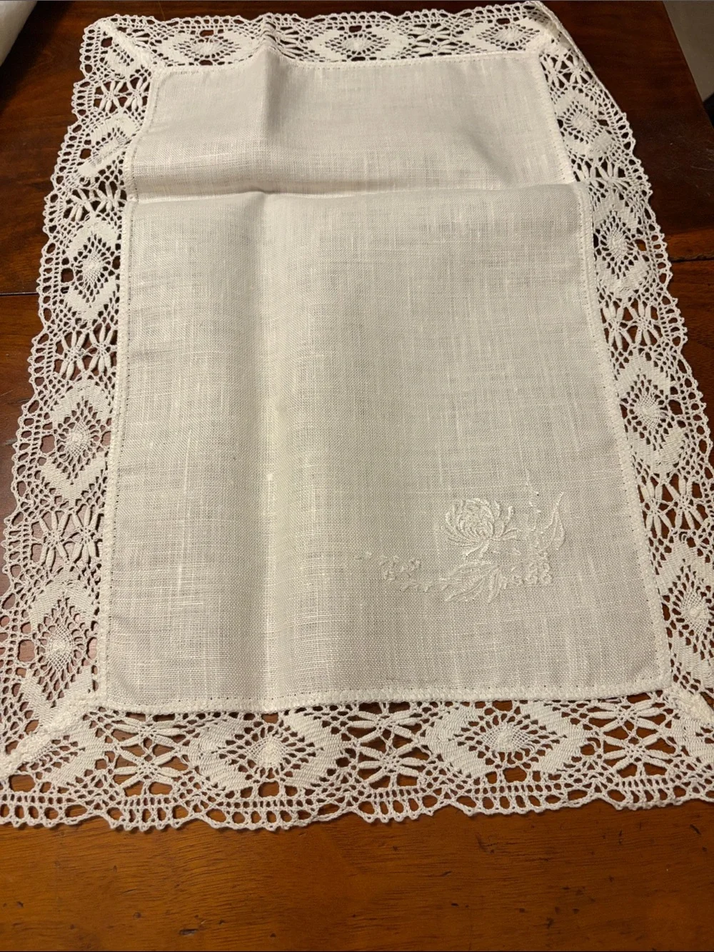 Vintage Irish Linen 12x18 White Lace Embroidered NIB